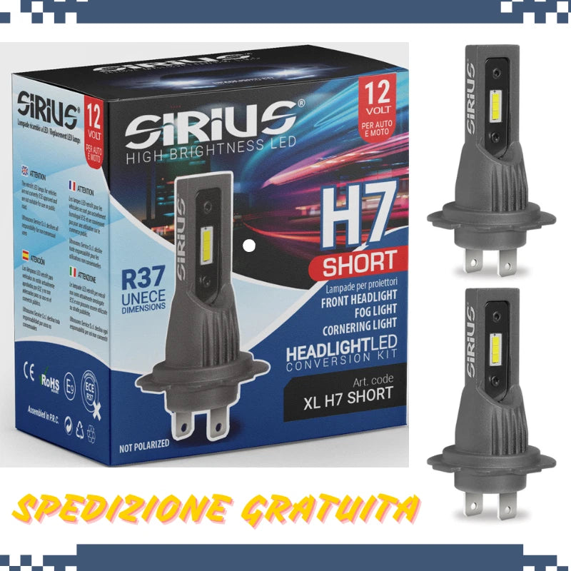KIT 2 LAMPADINE SIRIUS LED H7 SHORT OMOLOGATO 6000K BIANCO GHIACCIO