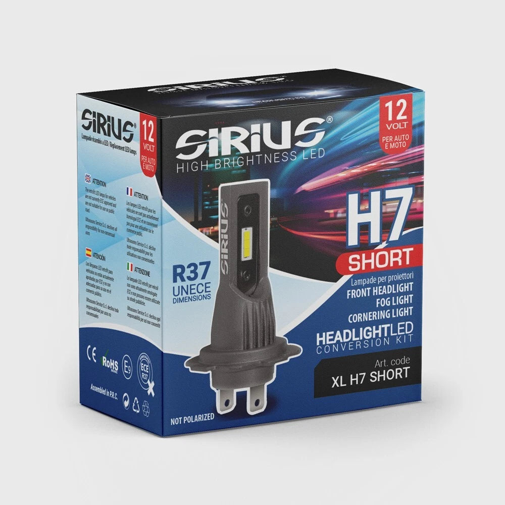 KIT 2 LAMPADINE SIRIUS LED H7 SHORT OMOLOGATO 6000K BIANCO GHIACCIO